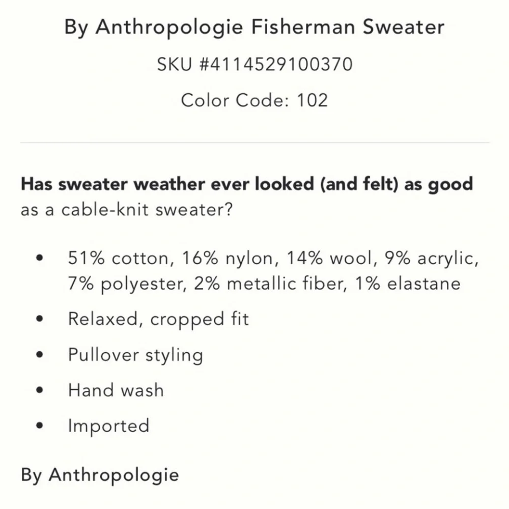 NWT ANTHROPOLOGIE Fisherman Sweater ~ Size Small - Picture 5 of 6